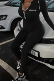 Black Sportswear Solid Patchwork O Neck Jumpsuits