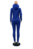 Blue Casual Print Letter Hooded Collar Long Sleeve Two Pieces