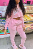 Pink Casual Print Patchwork Hooded Collar Long Sleeve Regular Sleeve Regular Two Pieces