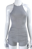 Grey Casual Solid Draped Milk. Sleeveless Hanging neck Jumpsuits