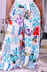 Blue Fashion Casual Print Basic Regular High Waist Wide Leg Trousers