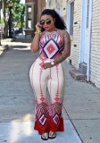 White Backless Patchwork Print Fashion sexy Jumpsuits & Rompers
