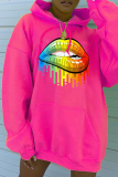 Rose Red Street Print Patchwork Hooded Collar Tops