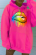 Rose Red Street Print Patchwork Hooded Collar Tops