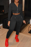 Red Fashion Casual Solid Zipper Hooded Collar Long Sleeve Two Pieces