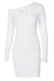 Green Sexy Solid Buckle Oblique Collar The MIDI Dress Dresses