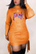 Orange Fashion Casual Letter Print Basic O Neck Long Sleeve Dress Dresses