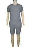 Grey Fashion Casual Solid Basic O Neck Short Sleeve Two Pieces