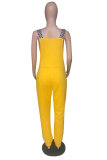 Yellow Casual Solid Split Joint Regular No(Nonelastic) High Waist Straight Bottoms
