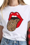Green White Black Grey Green Pink Yellow Light Gray Wine Red O Neck Short Sleeve Leopard Lips Print Tops