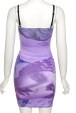 Pink Sexy Print Patchwork Spaghetti Strap Pencil Skirt Dresses