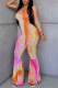 Orange Work bandage Tie-dyed Ruffled Hollow Milk. Sleeveless Slip Jumpsuits