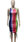 Colour Sexy Casual Print Bandage O Neck Vest Dress
