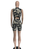 Red Fashion Casual Print Bandage Hollowed Out O Neck Sleeveless Two Pieces