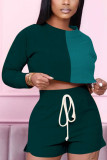 Dark green Fashion adult Ma'am OL contrast color Two Piece Suits Straight Long Sleeve Two Pieces