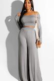 Grey Milk Silk Casual Solid Loose Long Sleeve Two-piece Pants Set