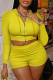 Yellow Sexy Solid Patchwork Hooded Collar Long Sleeve Two Pieces