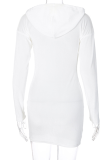 White Street Solid Split Joint Hooded Collar Wrapped Skirt Dresses