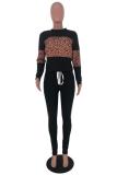 Leopard print adult Casual Fashion Print Two Piece Suits Patchwork Leopard pencil Long Sleeve Two-piece