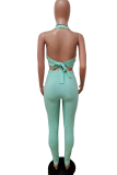 Green Casual Solid Split Joint Halter Sleeveless Two Pieces