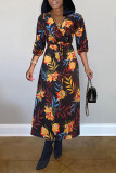 Multi-color Fashion Casual Print Basic V Neck Printed Dress