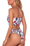 White Sexy Casual Print Backless Swimwears