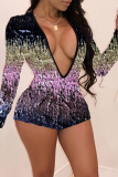 Pink Sexy Patchwork Sequins V Neck Straight Jumpsuits