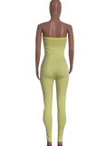 Yellow Sexy Casual Solid Backless Strapless Skinny Jumpsuits