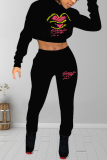 Red Sexy Print Letter Hooded Collar Long Sleeve Two Pieces