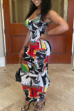 White Fashion Sexy Print Basic U Neck Vest Dress