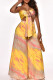 Yellow Fashion Sexy Print Backless Strapless Sleeveless Two Pieces