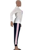 White Casual Print Letter O Neck Long Sleeve Two Pieces