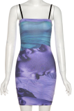 Pink Sexy Print Patchwork Spaghetti Strap Pencil Skirt Dresses