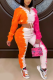 Tangerine Red Casual Print Tie-dye Turndown Collar Long Sleeve Two Pieces