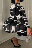Black Sexy Print Patchwork Half A Turtleneck Pencil Skirt Dresses