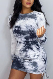 Grey Sexy Print Patchwork Frenulum Tie-dye O Neck Pencil Skirt Dresses