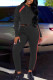 Black Daily Solid Patchwork Hooded Collar Long Sleeve Two Pieces