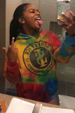 Multi-color O Neck asymmetrical Print Print Long Sleeve Sweats & Hoodies