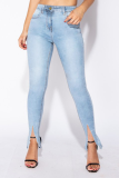 White Casual Solid Patchwork Mid Waist Boot Cut Denim Jeans