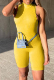 Rose Red Fashion Casual Solid Basic Turtleneck Sleeveless Skinny Romper