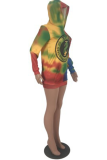 Multicolor Casual Patchwork Tie-dye Hooded Collar Printed Dress Dresses