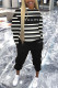 Black Casual Striped Print Hooded Collar Long Sleeve Two Pieces