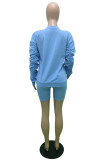 Light Blue Fashion Casual adult Patchwork Solid Two Piece Suits Straight Long Sleeve Two Pieces