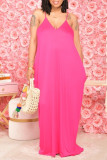 Coffee Sexy Casual Solid Basic V Neck Sling Dress