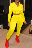 Red Fashion Casual Solid Zipper Hooded Collar Long Sleeve Two Pieces