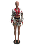 White Elastic Fly Mid Print Loose shorts Two-piece suit