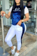 Blue Casual Print Patchwork O Neck Short Sleeve Two Pieces