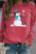 Red Casual Snowman Printed Draw String O Neck Tops