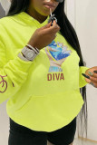 Yellow Street Letter Hooded Collar Tops