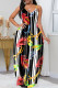 Black Sexy Casual Print Basic Spaghetti Strap Sleeveless Dress